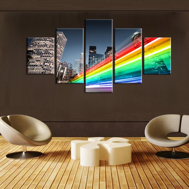 5 Pieces Large Canvas Painting Pictures Beautiful city lights Wall for Living Room Print Paintings Framed/J004-086-XL | Дом и сад
