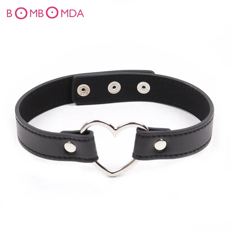 Ошейник в форме сердца для секса из искусственной кожи черный ошейник раба