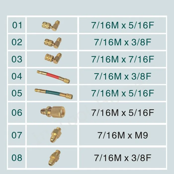 

Fixmee Automotive air conditioning adapter ct-138 multi purpose adapter r134a r12 connector 8 set