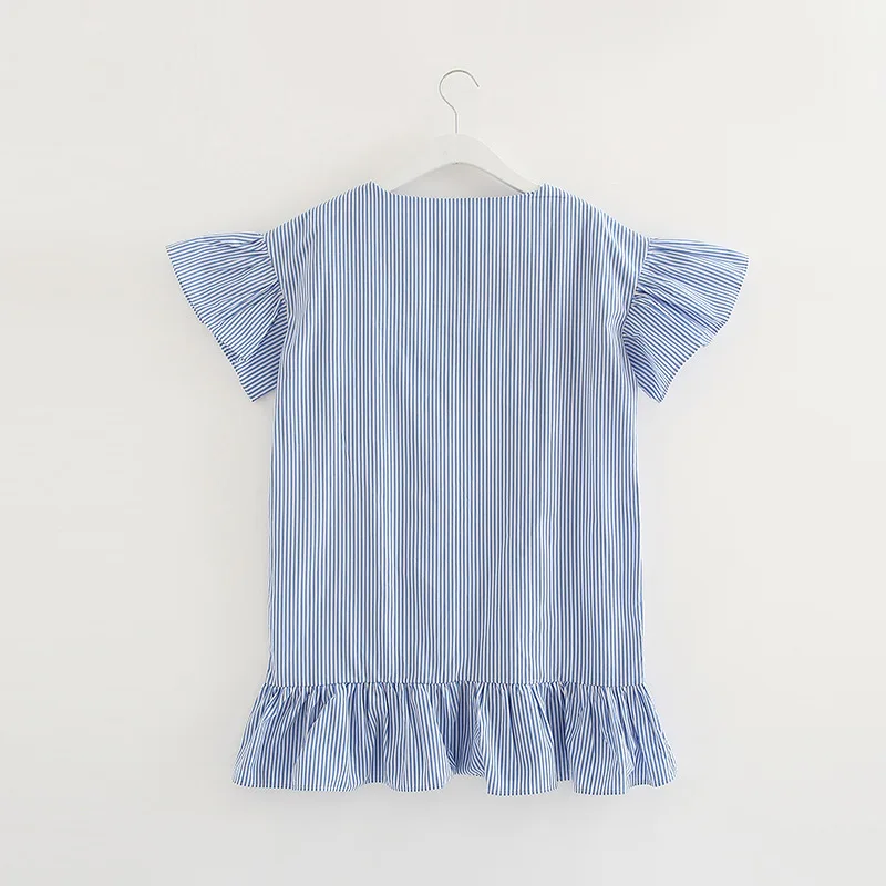 2019 Fashion Mother Daughter Dress Blue Stripped Happy Family Matching Dresses Mom Girl Loose Clothing | Мать и ребенок