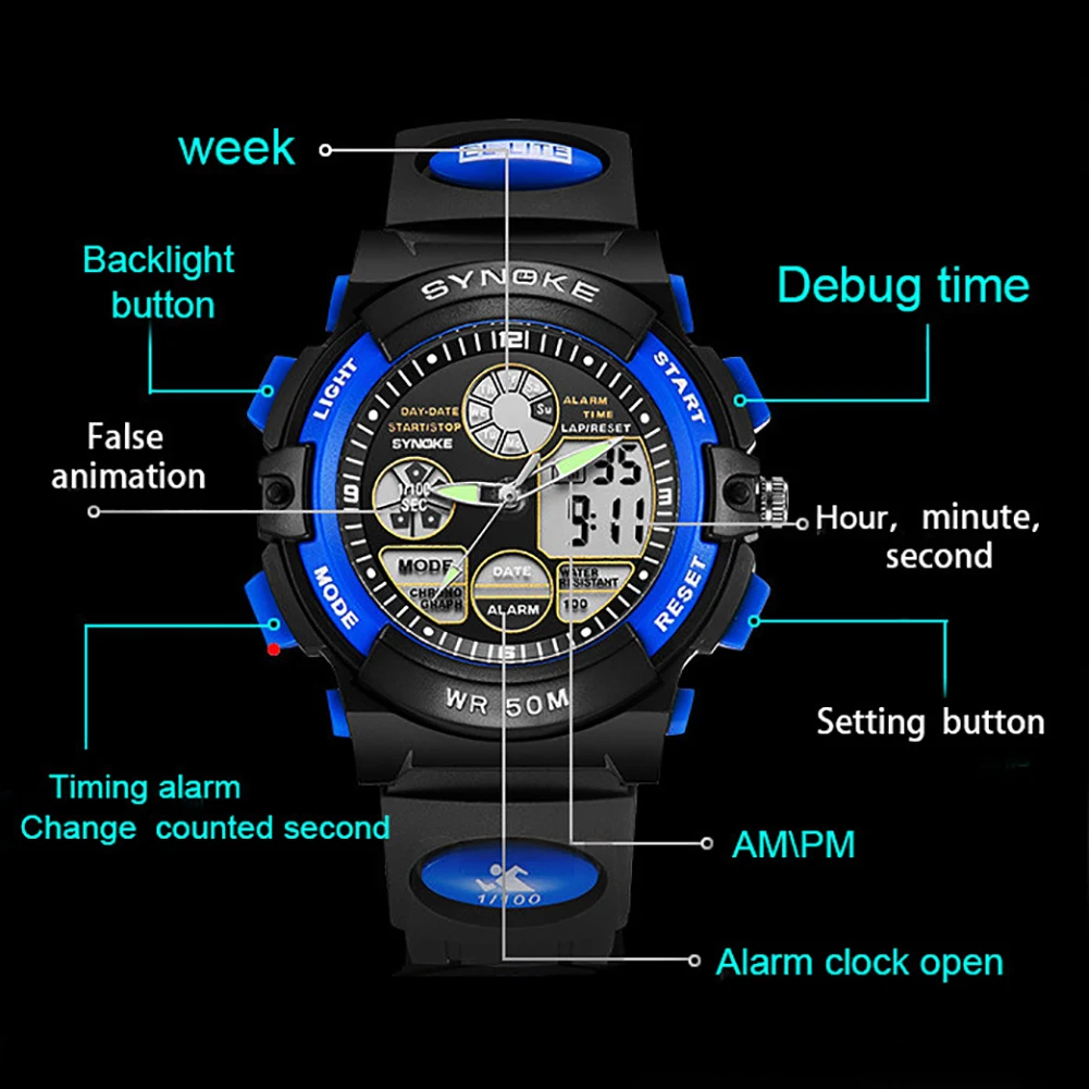 Waterproof Digital Analog Dual Time Date Alarm Luminous Kid children Boy Girl sport Electronics Wrist Watch dropshipping | Наручные часы