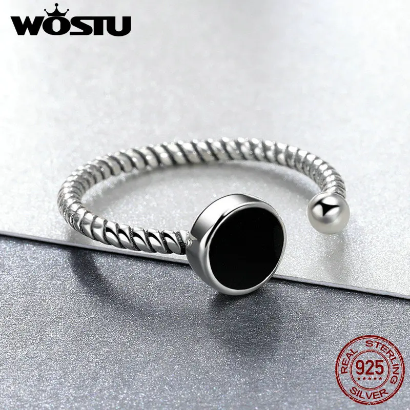 WOSTU,, 925 пробы, серебряные, круглые, открытые кольца для женщин, мужчин, крутое, черное, регулируемое кольцо, Рождество, хорошее ювелирное изделие, brincos DZR157