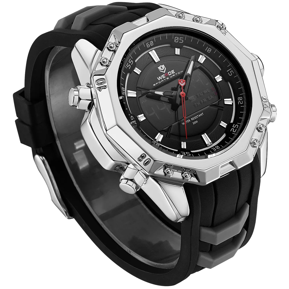WEIDE Модные военные кварцевые мужские часы с большим циферблатом PU спортивные часы высокого качества наручные часы Relogio Masculino