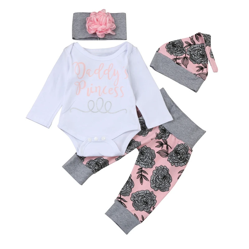 

4 Pieces / Set of Newborn Baby Clothes Set Girls Tights + Pants Leggings + Hat Suit Baby Clothes