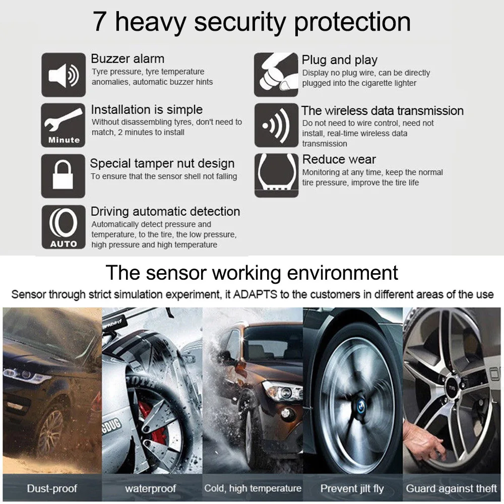 Автомобильный TPMS система контроля давления в шинах зарядка от солнечной энергии