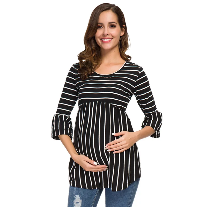 

Maternity Top Women's Short Sleeve Round Neck Striped Color Block Pregnancy Shirts Side Ruched Nursing Top Tee Pregnant Clothing