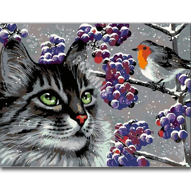 

Diamond full diamond, mysterious cat, bird, grape, rhinestone embroidery, diamond/round diamond embroidery, mosaic pattern