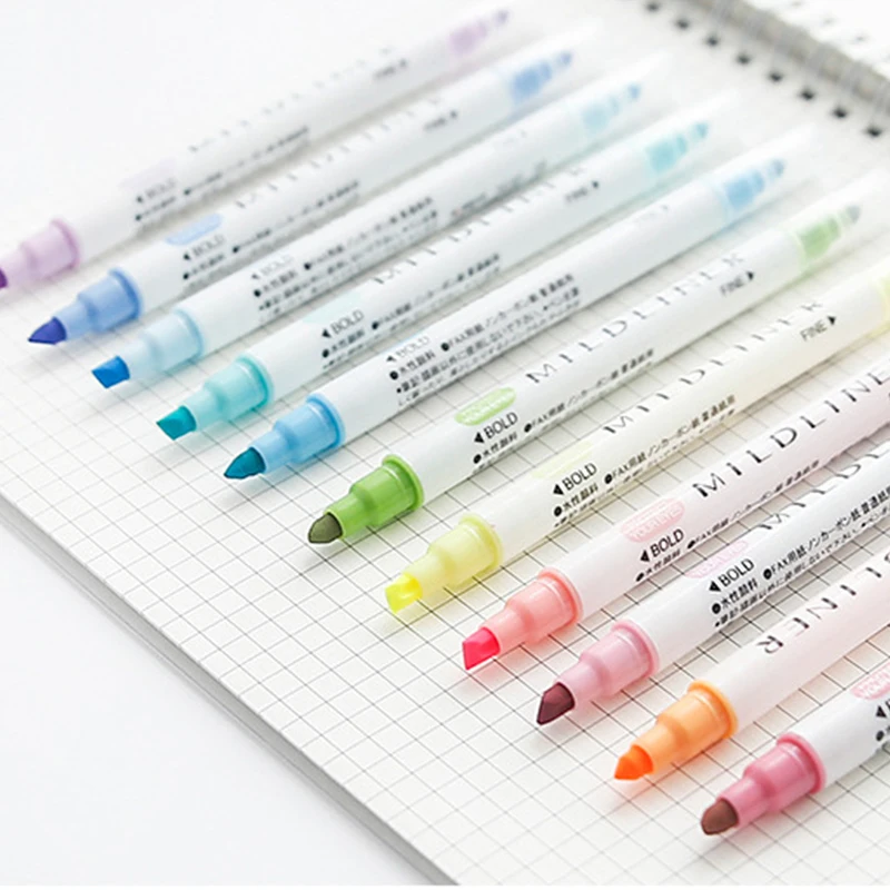 12 Color DoubleHead Highlighter Pen Account Diary Decoration Pastel Marker Note Oblique And Roumd Head Highlighte | Канцтовары для