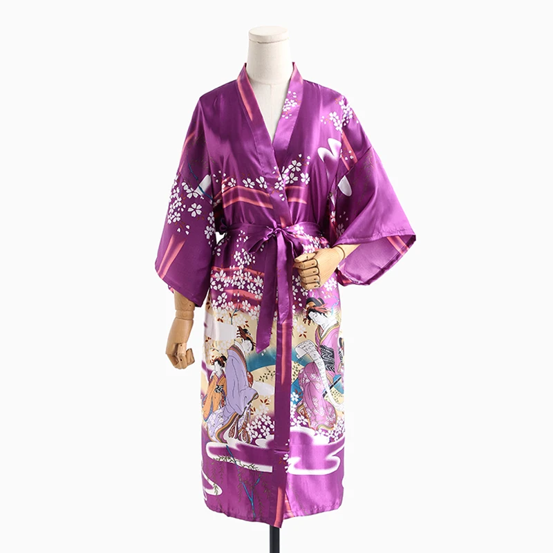 Женское длинное шелковое кимоно летнее японское с цветочным принтом|dressing gown|robe