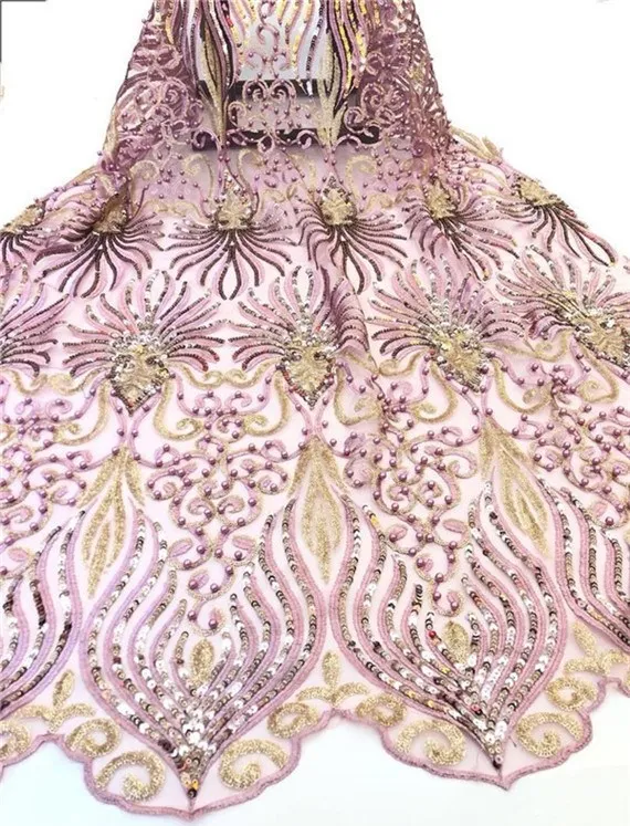 Новейшая кружевная ткань с пайетками бисером и французским кружевом 2019 золотое