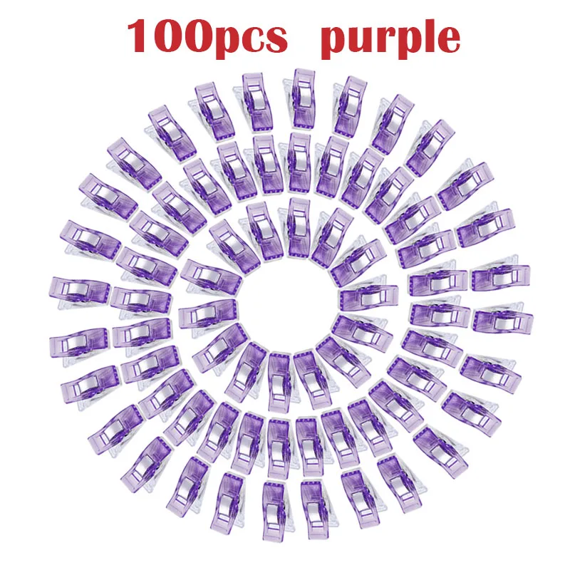 100pcs Purple LMDZ 100 шт многоцветные пластиковые зажимы для шитья, универсальные зажимы для шитья, вязаная подвеска - Цвет: 100pcs Purple