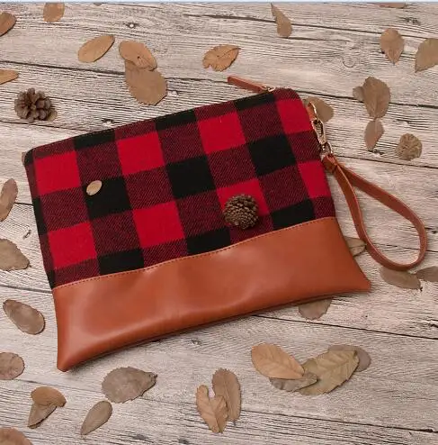 red and black 10 шт. сумка с ремешком в клетку Buffalo, черно-белая косметичка в клетку, кошелек в клетку Buffalo, DOM1139 - Цвет: red and black