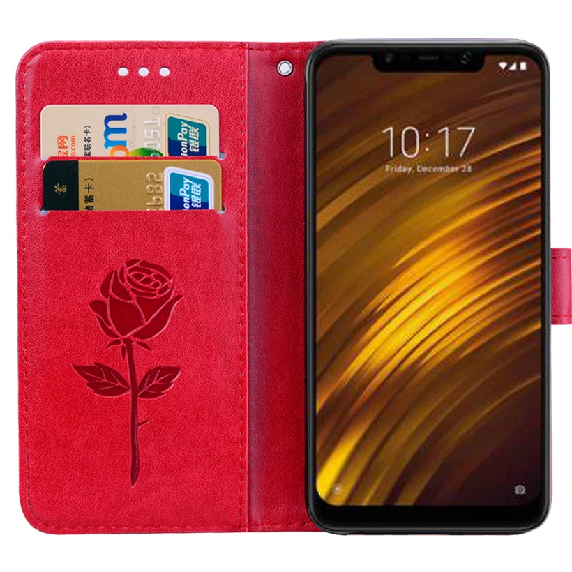 Роскошные тиснением Цветы Бумажник кожаный чехол для Xiaomi Pocophone F1 Поко Чехол