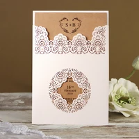 Rustic Wedding Invitations Customized Invitation Card Creative Wedding Invite With Pearl - Set of 50 pcs