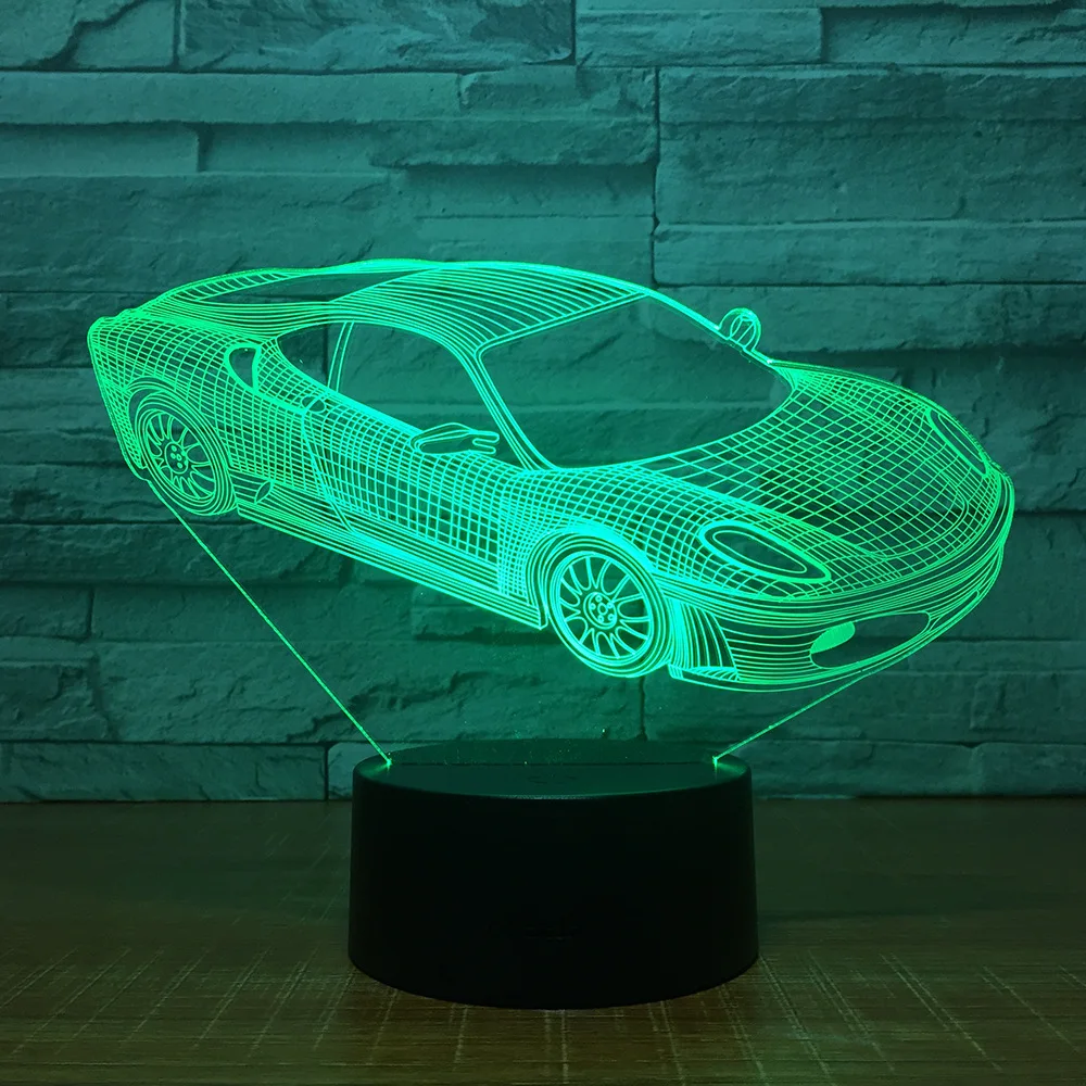 Креативный спортивный автомобиль 3D Ночной светильник 7 менясветодиодный Цвет