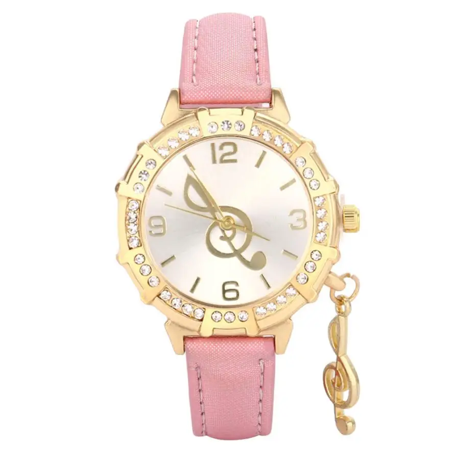 

New Women Watch Bracelets Bracelet Watches Women Musical Note Tower Rhinestone Ladies Leather Quartz Dress Wrist Watch Gift #D