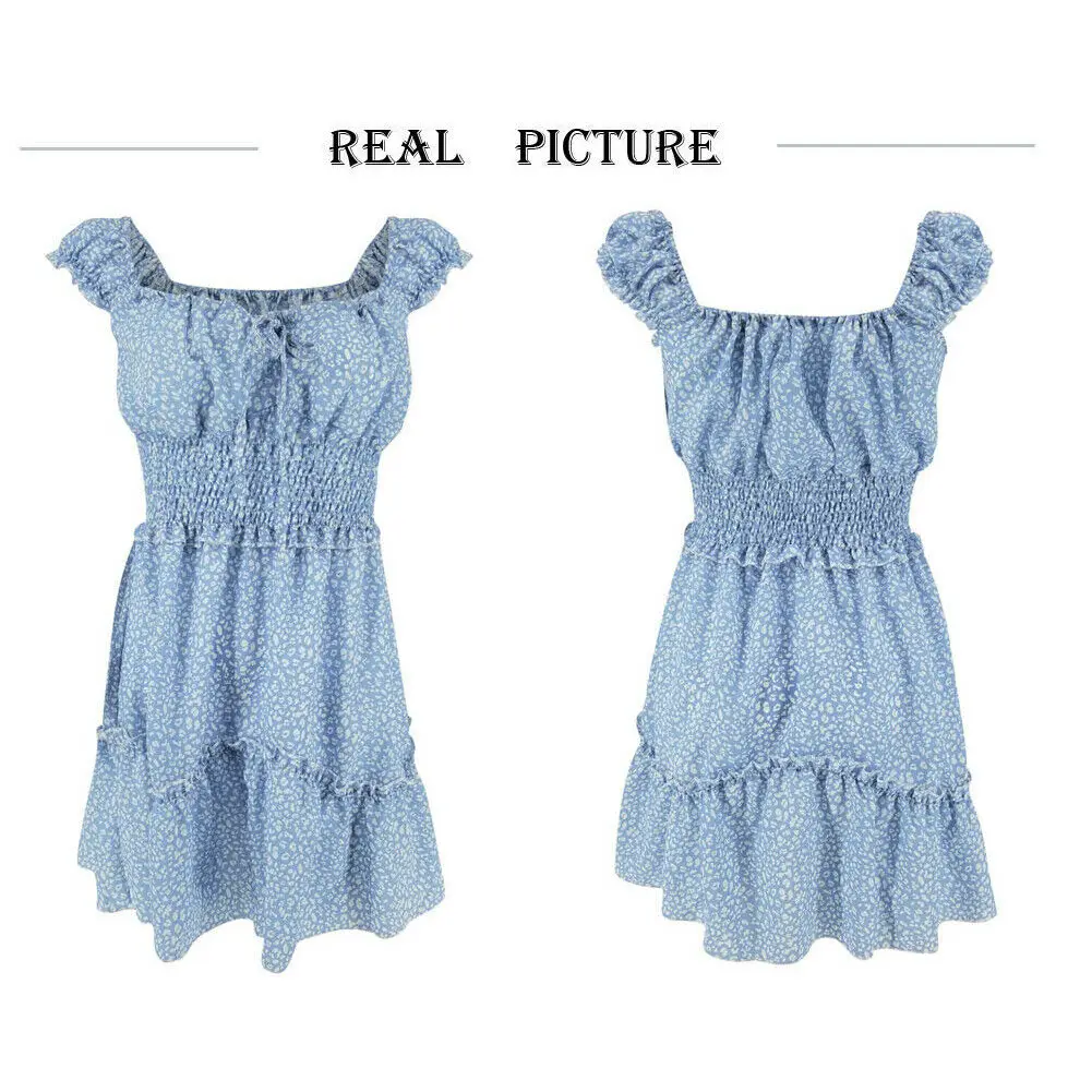 

Women Summer Boho Short Mini Dress Evening Party Beach Dress Sundress Sleeveless Ruffles Casual Holiday Dresses