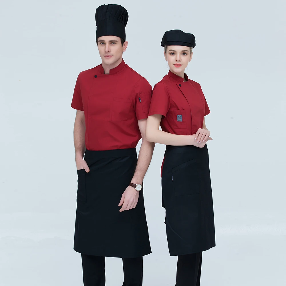 

Unisex Stand Collar Single Breasted Summer Short Sleeve Chef Kitchen Work Wear Casual Breathable Restaurant Catering Uniforms