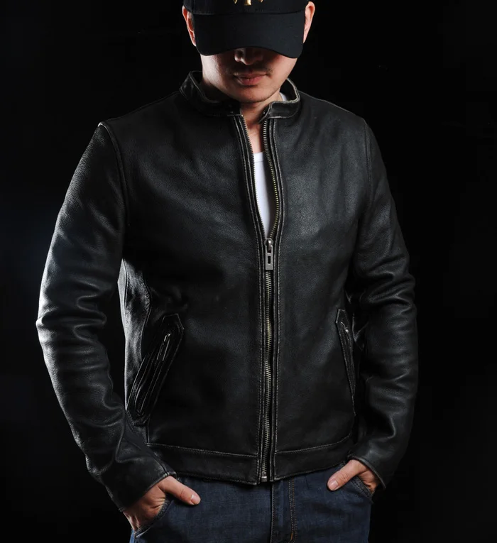 Куртка мужская короткая из натуральной коровьей кожи большого размера 4xl |