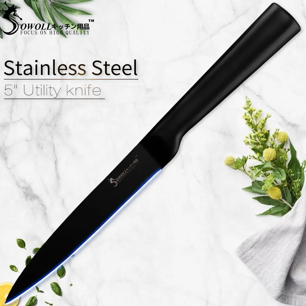 Sowoll кухонный нож антипригарное покрытие 4Cr14mov нож из нержавеющей стали Santoku разделка Nakiri утилита кухонные принадлежности - Цвет: Package E Utility