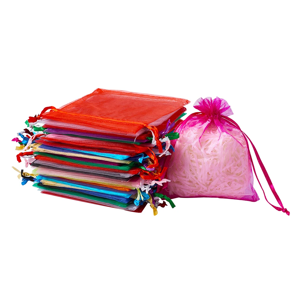 

200pcs Organza Gift Bags Colorful Pouches for Jewelry Packaging Mixed Color about 10cm wide, 12cm long