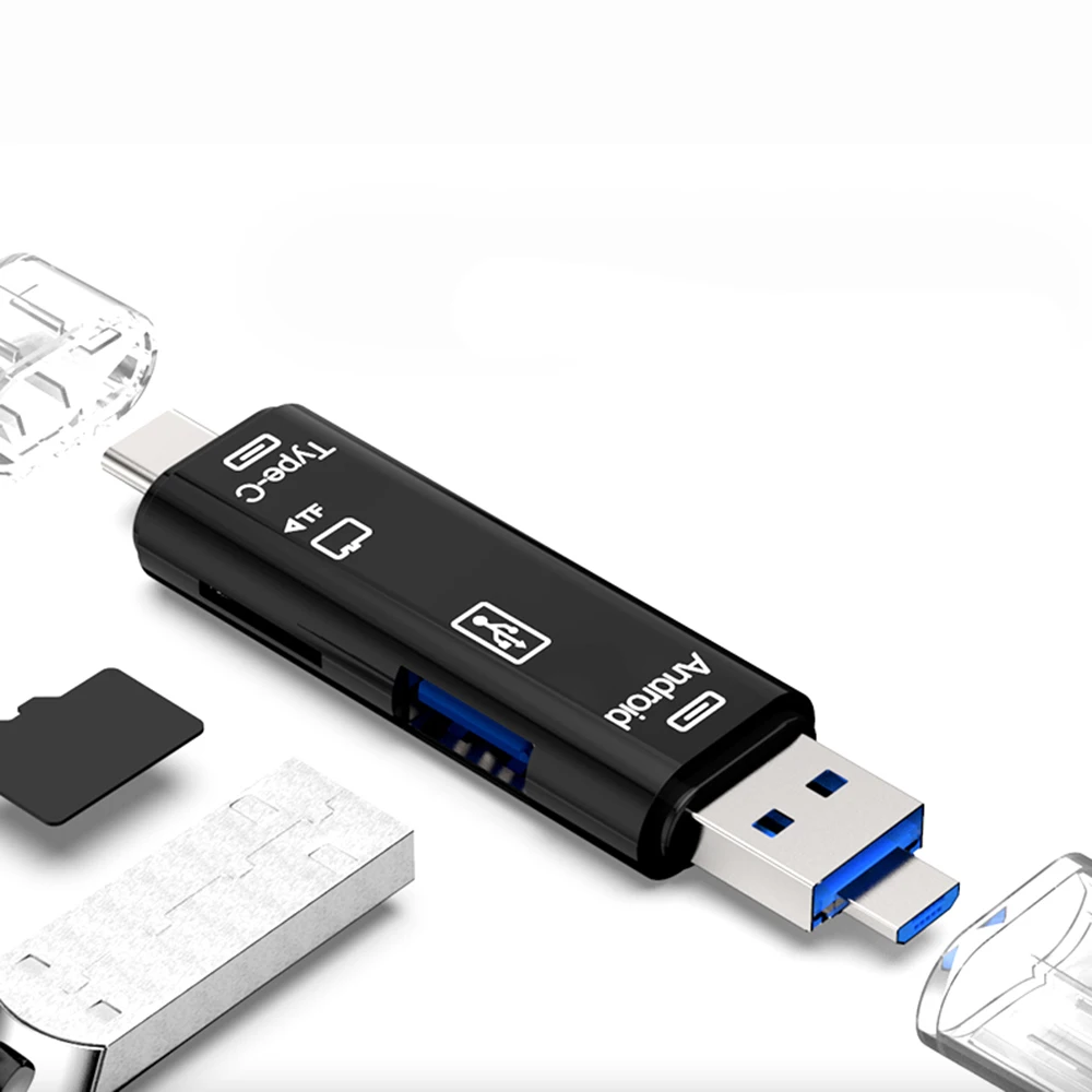 

5 in 1 USB 2.0 Type C / USB / Micro USB SD TF Memory Card Reader OTG Adapter