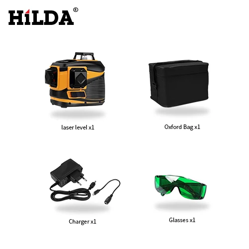 SET 1 HILDA 12 линий лазерный уровень 3D самонивелирующийся 360 горизонтальный и вертикальный крест супер мощный зеленый лазерный луч линии - Цвет: SET 1