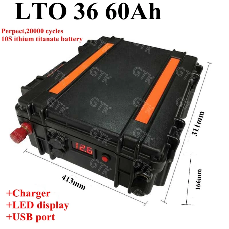 GTK LTO 36 В 60Ah аккумулятор из лития и титана пакет для 1500 Вт двигатель панели солнечные скутер трехколесный велосипед Солнечный резервного мощность+ 10A зарядное устройство