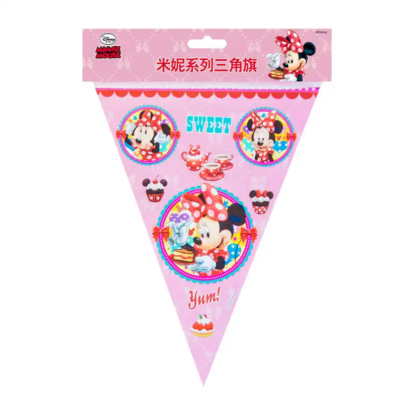 Flag-12Pcs Горячая disney мультипликационный персонаж Минни Мышь тема скатерть Дети пользу розовый Бумага чашка пластина, рог Baby Shower предметы для украшения дня рождения - Цвет: Flag-12Pcs