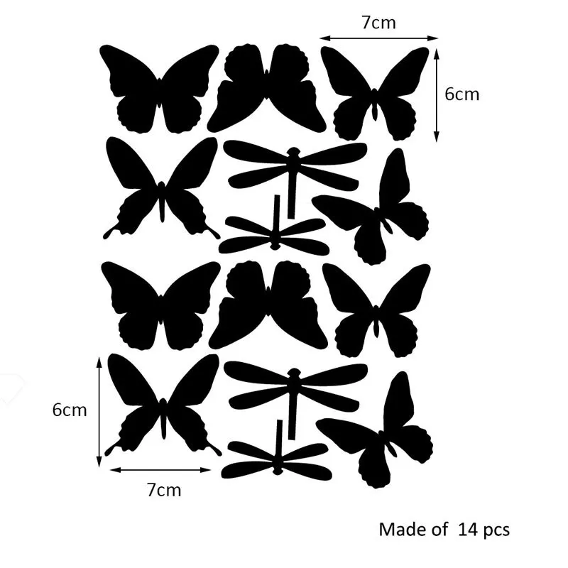

14pcs/set Cartoon Butterflies Dragonfly Wall Stickers For Kids Child Room Art Mural Wardrobe Fridge Decoration Vinyl Wall Decals