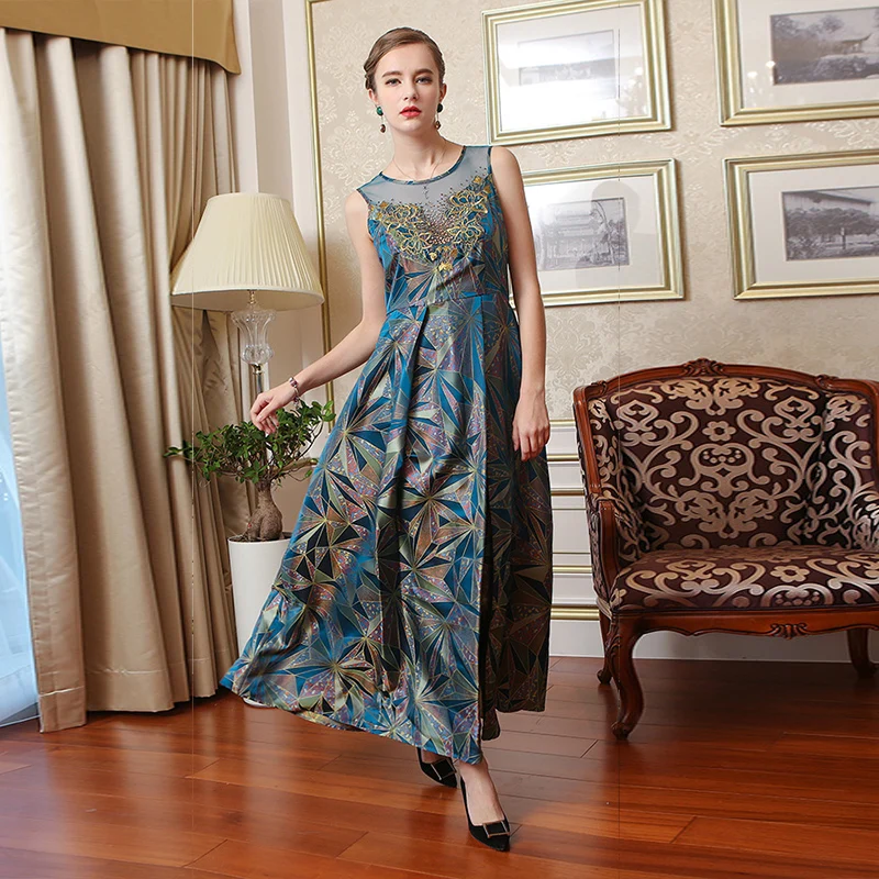 Женское длинное платье VOA винтажное из жаккардовой ткани с алмазной вышивкой без
