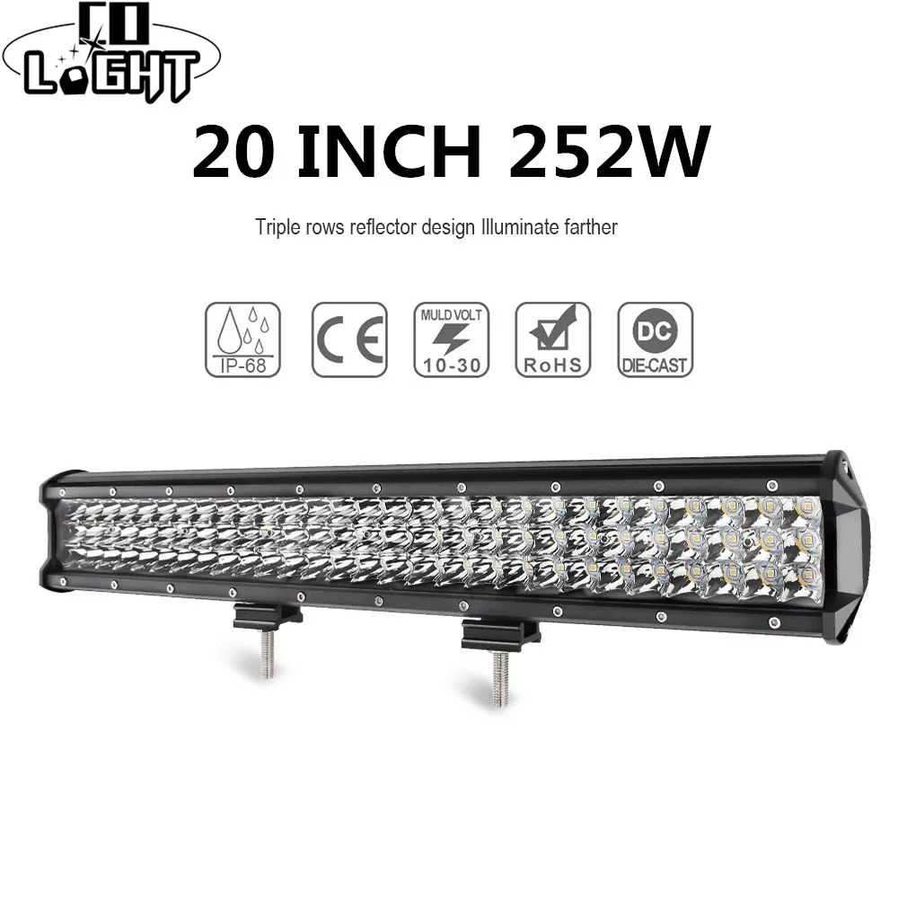 CO светильник 20 дюймов 4X4 Led бар 7D 252 Вт 12В 24В прямой Светодиодный точечный для