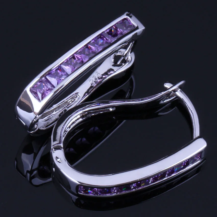 Серьги-клипсы Huggie с фиолетовым фианитом и посеребренным покрытием V1053 | Украшения