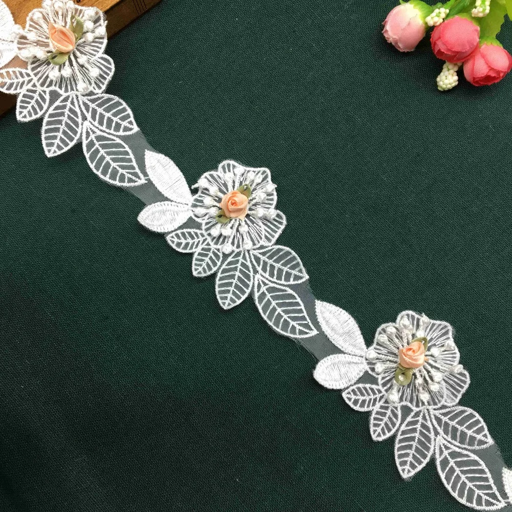 

20x Soluble 3D Rose Flowers White Leaf Lace Trim Fabric Ribbon Garment Patchwork Sewing Craft For Costume Hat Shoes Decoration
