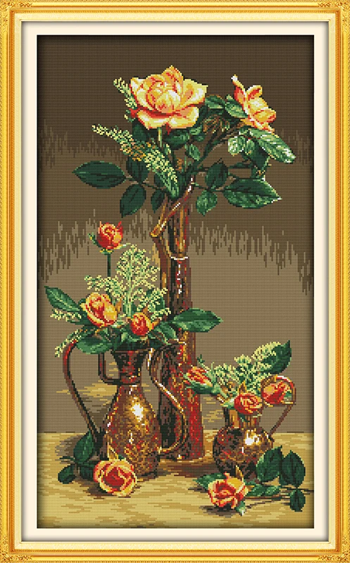 

new Gold Roses flower cotton cross stitch kits 14ct white 11ct printed embroidery DIY handmade needle work wall home decor