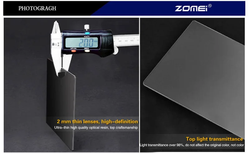 Квадратный фильтр Zomei 100 мм x 150 ND2 ND4 ND8 ND16 нейтральная плотность 100*150 для серии Lee Cokin