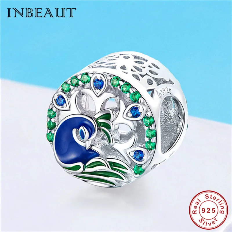 INBEAUT 100% Бриллиантовая Серебряная синяя Эмаль зеленый кубический цирконий Павлин