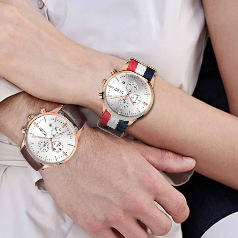 Роскошные Брендовые Часы megir мужские модные черные хронограф любителей