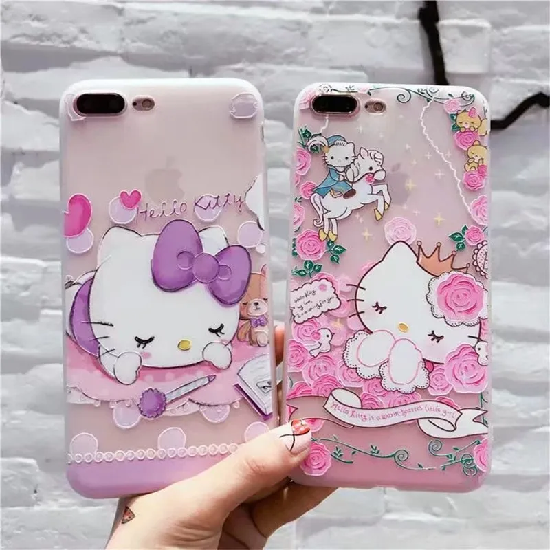 СПС iPhone 8 роскошный 3D милый мультфильм телефон чехол для 6 6s 7 Plus hello kitty ТПУ Мягкий
