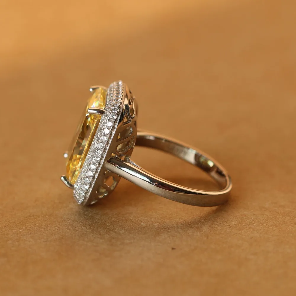 Роскошное однотонное серебряное кольцо с желтым цирконием in18k золотого цвета с кристаллами цирконием moissanite Золотое обручальное кольцо для влюбленных пар