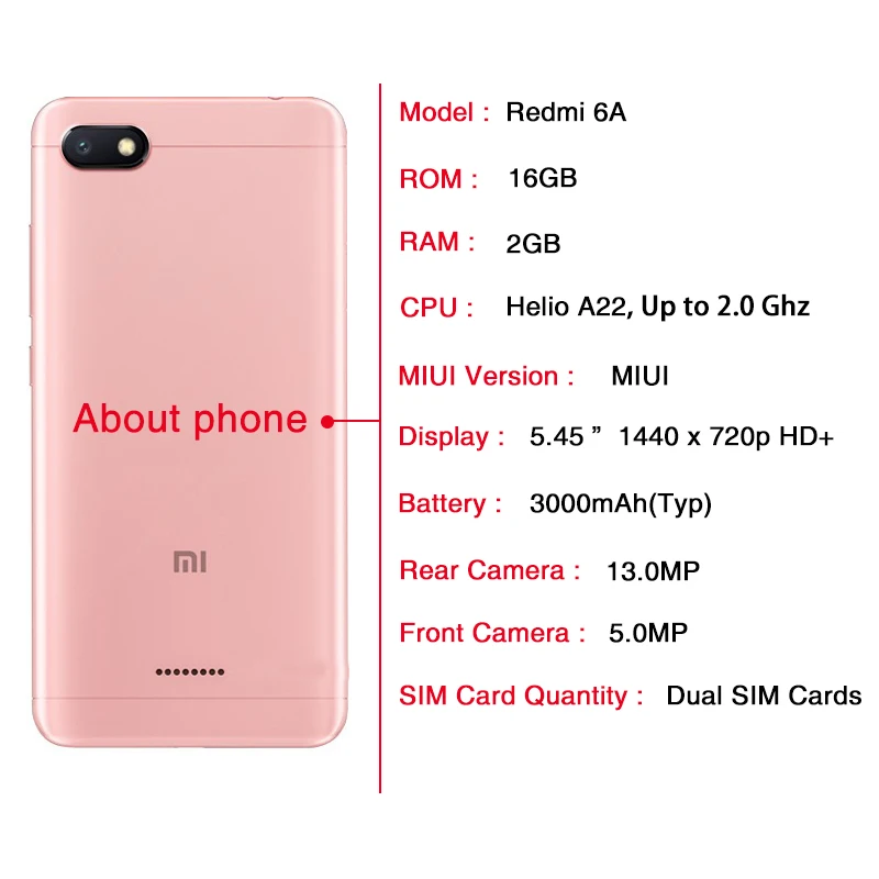 Глобальная версия Xiaomi Redmi 6A 6 2 GB 16 Helio A22 4 ядра 5 45 дюйма 18:9 полноэкранные телефона AI