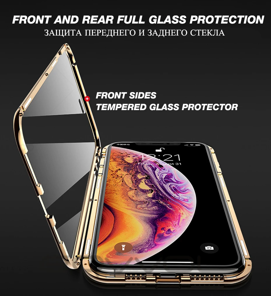 Чехол Akcoo для iPhone XS Max с магнитной адсорбцией, переднее и заднее закаленное стекло на весь экран для iPhone 6S 7 8 Plus XR, чехол s