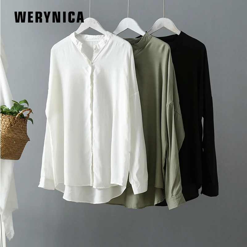 

WERYNICA Elegant Women Shirt 2019 Summer Ladies Solid Long Sleeve Chiffon Basic Simple Shirts Casual Blouses Vintage Tops Blusas