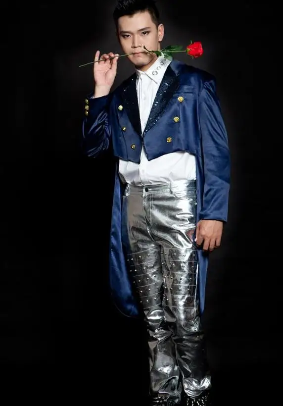 

European stage blue 1 suits loose mens blazer jacket men blazer slim fit terno masculino blazer men jacket 2XL Customizable