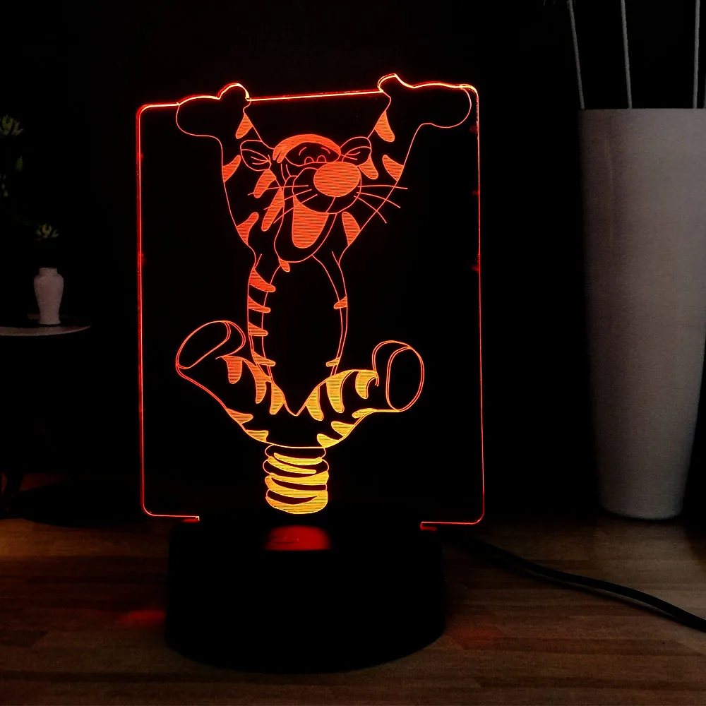 Мультяшная 3D милая светящаяся тиггер 7 цветов меняющая светодиодная ночник