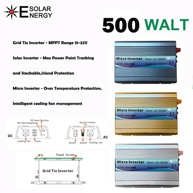 Сетки галстук инвертора 500W стекируемые DC11 32V Вход AC230V со слежением за