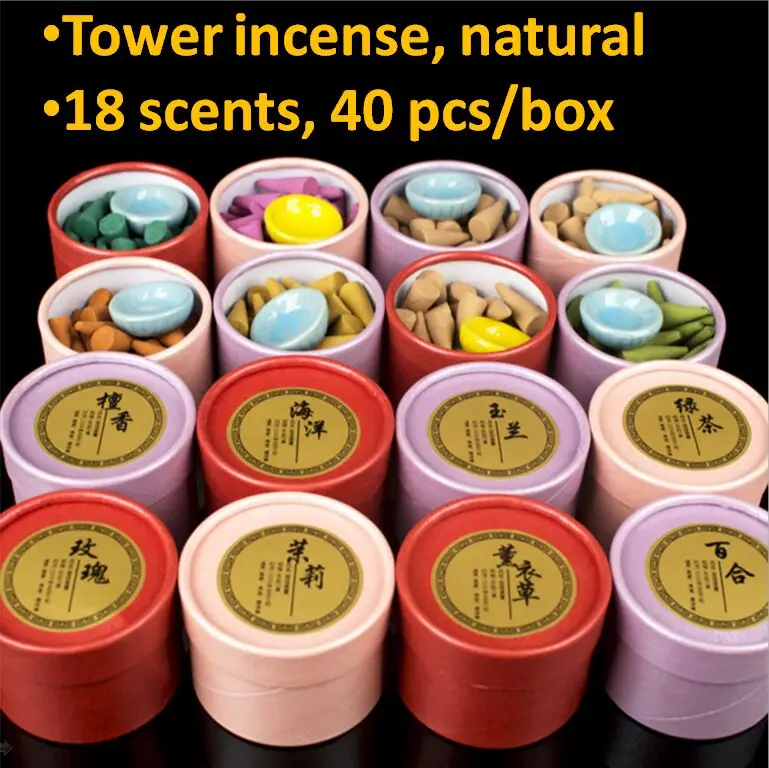 40pcs Natural Tower Incense  colored Indian incense Smoke herbal incense cones Tower Bullet-Incense gift box freeshipping