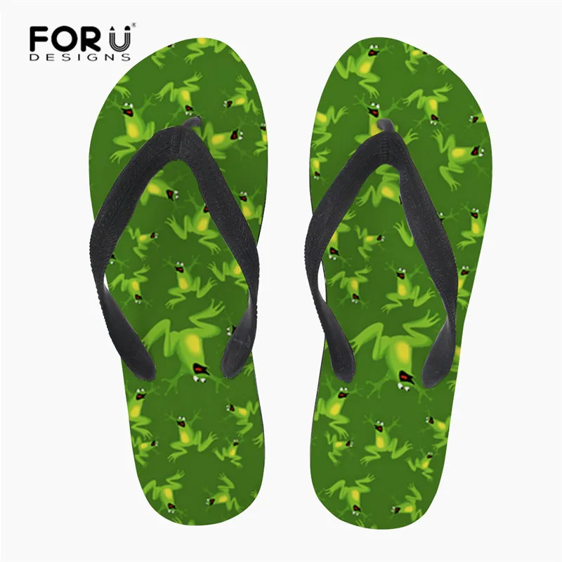 Forusus/Новое поступление летние мужские шлепанцы с зеленым принтом лягушки