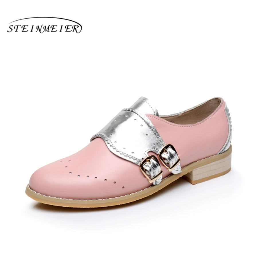 

Genuine cow leather brogues designer vintage ladies flats shoes handmade oxford shoes for women 2020 with fur black red summer