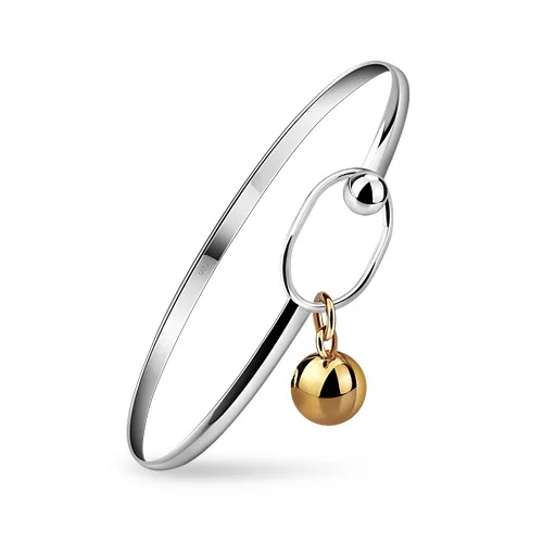 Fashion silver women bracelet.simple 100% solid 925 bracelet for girl.Golden ball pendant bracelet.Charming lady jewelry | Украшения и